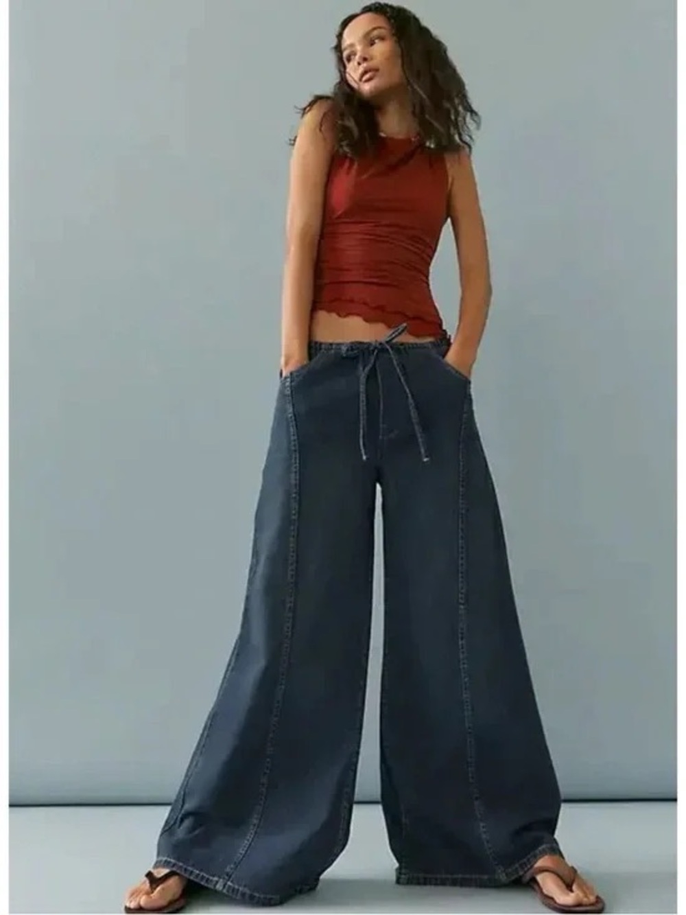 We The Free Wide-Leg Indigo Drawstring Denim Jeans